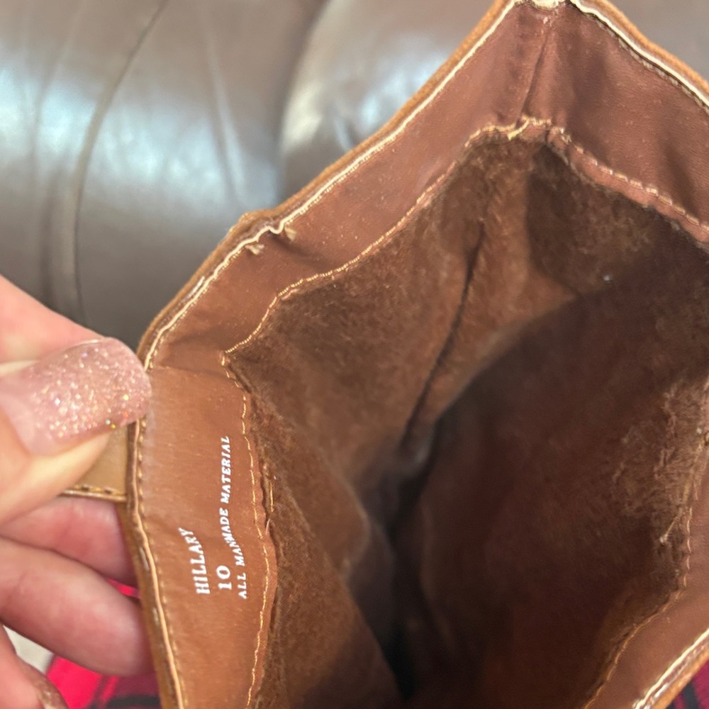 JustFab Chestnut Suede Knee-High Wedge Boots - Picture 7 of 8